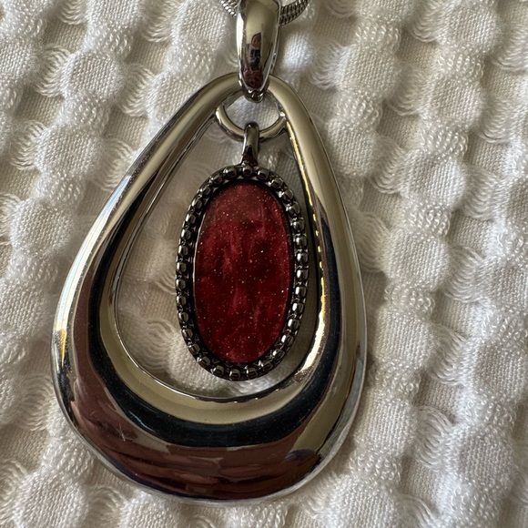 Chico's Jewelry - Chico's Silver Necklace with Red Pendant